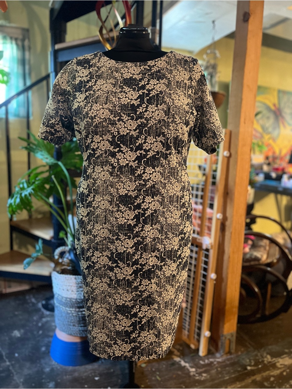 Lands' End Blue and White Floral Sheath Midi Dress
